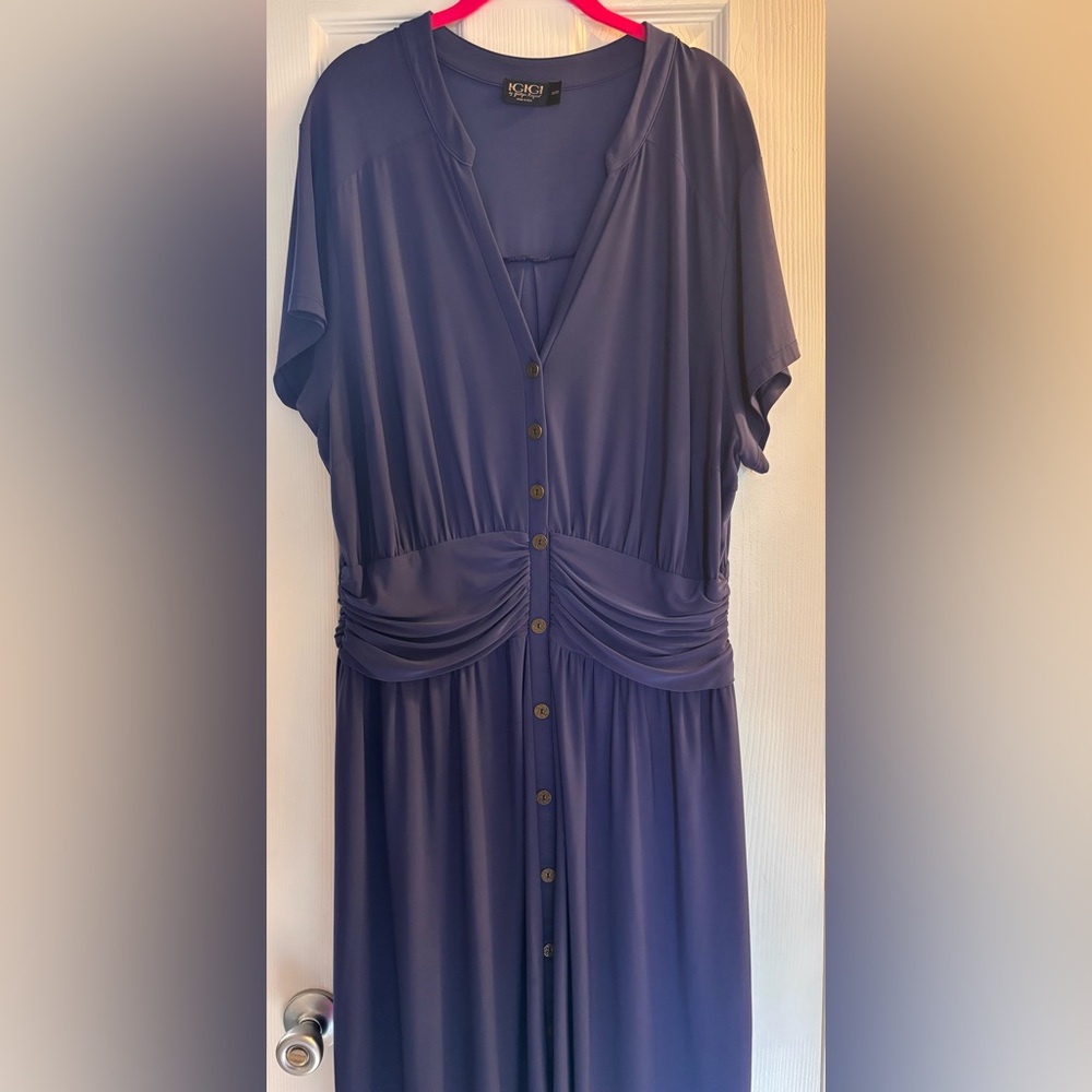 IGIGI Women's Blue Grey V Neck Button Front Dress 18/20